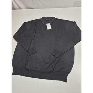 ENZONE Sweater Mens 3XL Blue Silk Cotton Collared Knit Pullover Long Sleeve